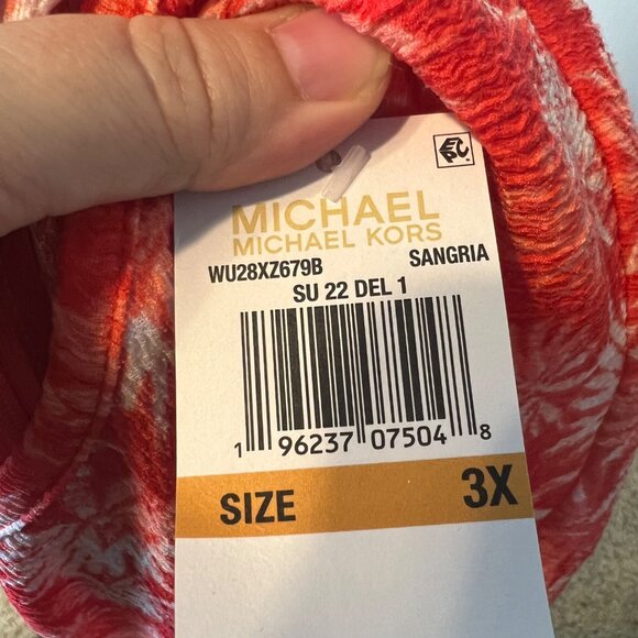 Michael Michael Kors Floral Ruffle Hem Dress Plus Size 3X Red White NWT - Picture 9 of 9